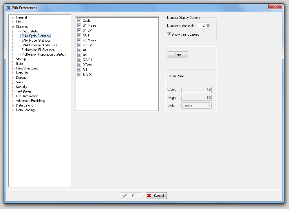 图 8.11  DNA Cycle Statistics Preferences (DNA周期统计选项)